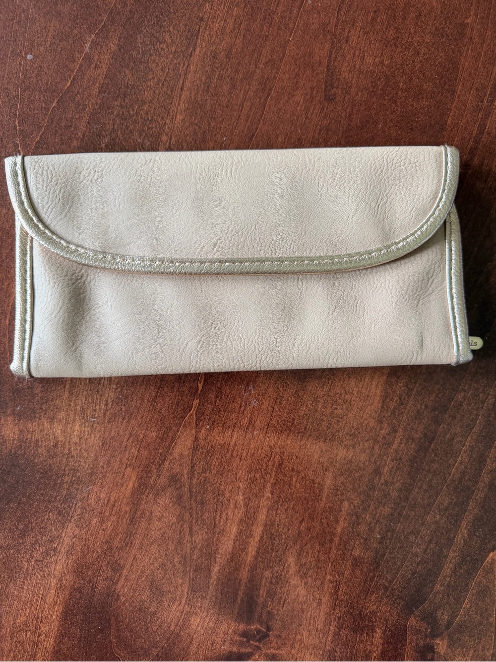 bareMinerals Cream Fold-Over Clutch with Metallic Trim. Never Used